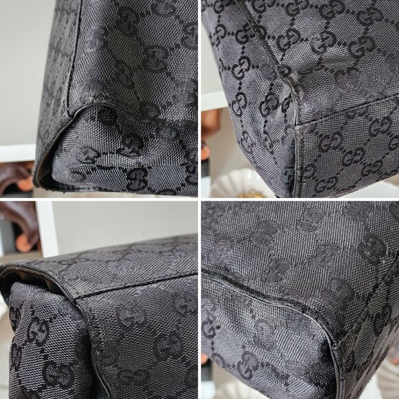 Authentic Vintage Gucci Black Canvas Monogram Bamboo Handle Two-way Tote Bag - Picture 5 of 13